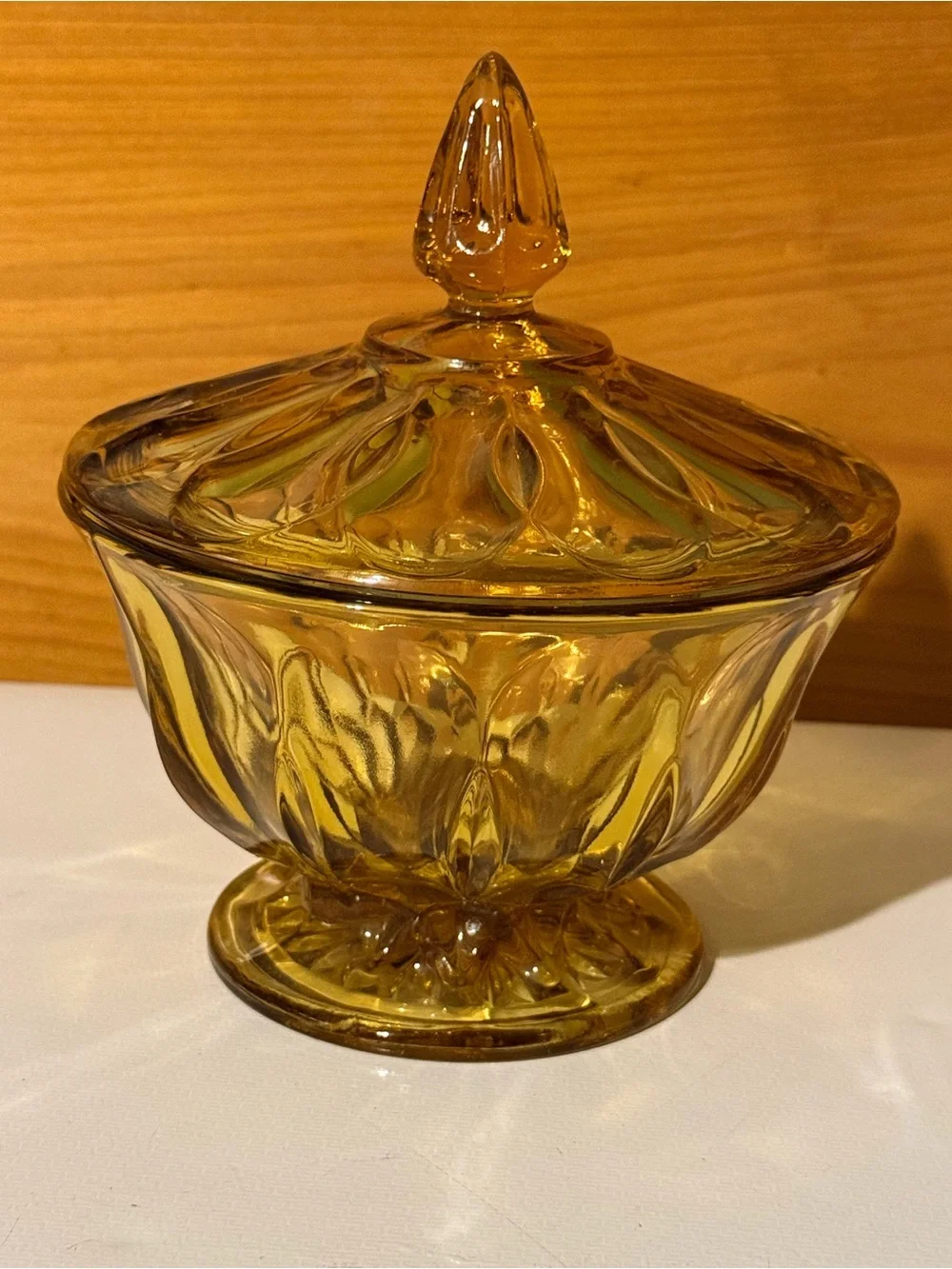 vintage Anchor Hocking Fairfield amber glass candy dish